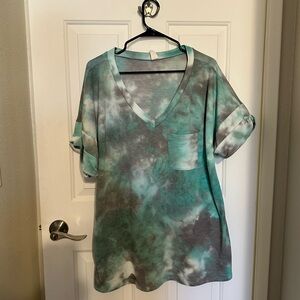Flamingo 3x blue green Tie-Dye V-Neck Women’s Top